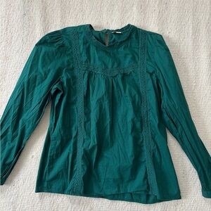 J. Crew Emerald Green Lace Trim Blouse